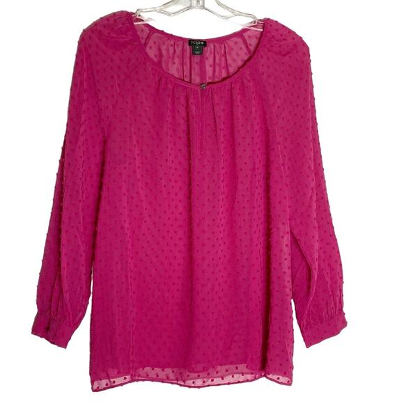 J. Crew Factory Dotted Keyhole Top in Magenta - Sheer Clip Dot Chiffon -M EUC - Picture 2 of 15